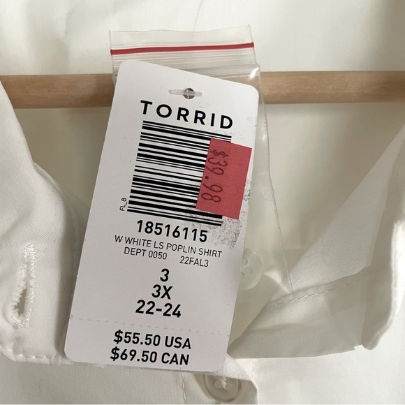 Torrid White Collared Button Down Shirt Cotton Long Sleeve Size 3X - Picture 5 of 11